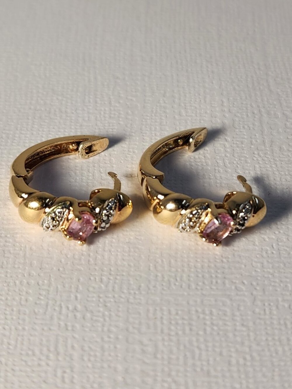 VTG Designer Natural Pink Sapphire & Diamond Accent 18K/925 Huggie Hoops